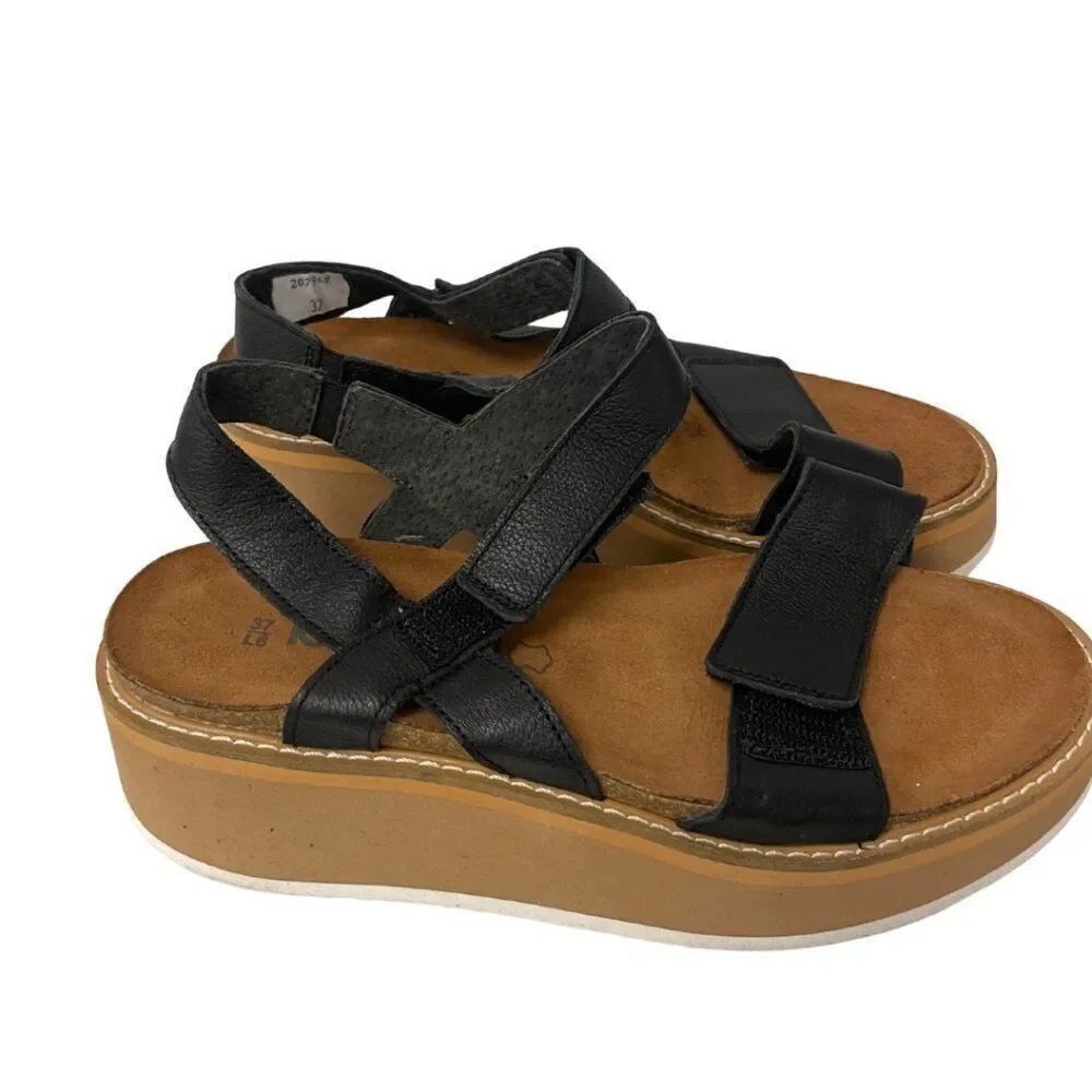 Naot Meringue Womens Platform Sandals wedges Sz 37 US 6 Soft Black NWOB